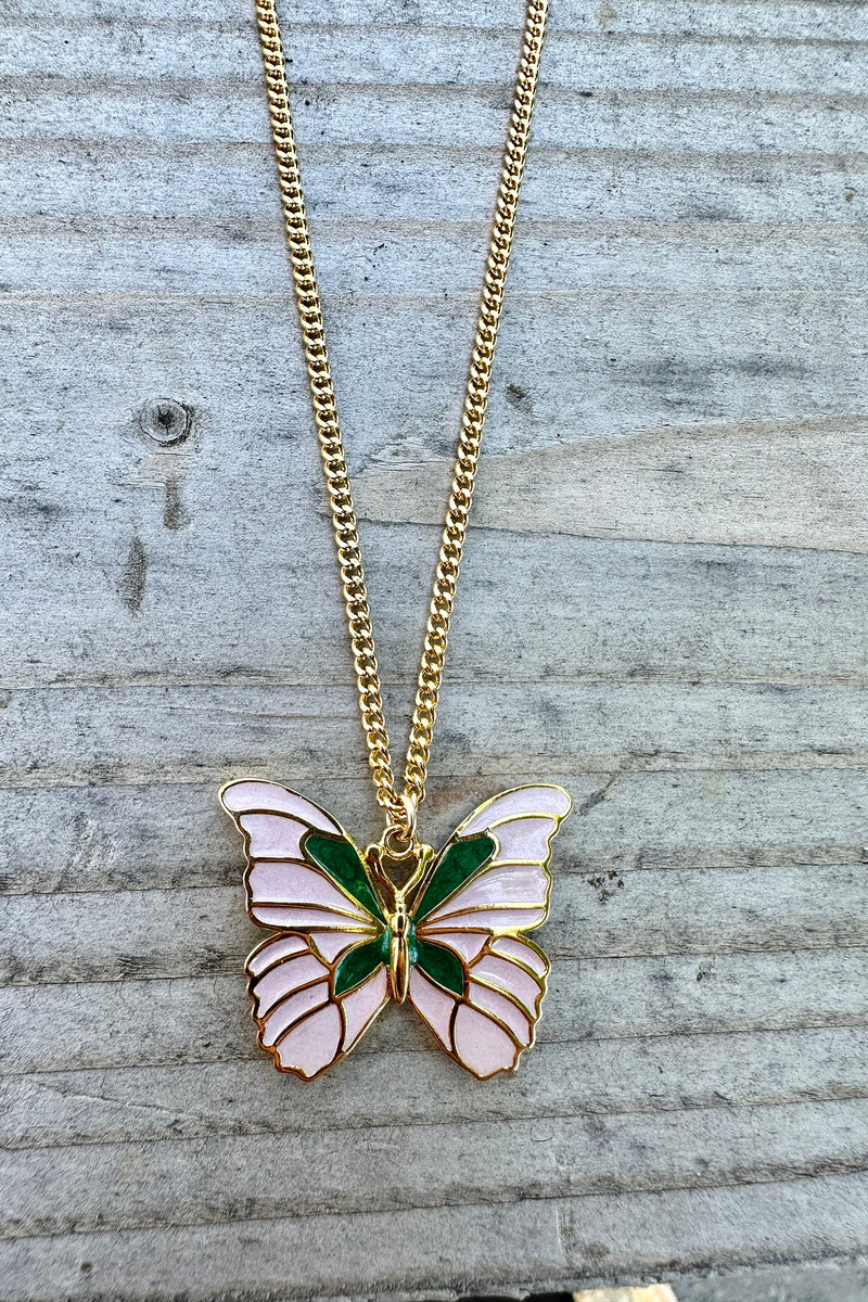 Pretty In Pink Girls Butterfly Necklace