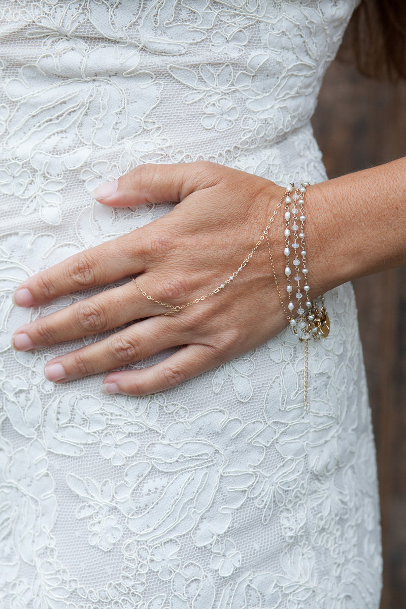 Bridal Three Freshwater Pearl Link Handchain
