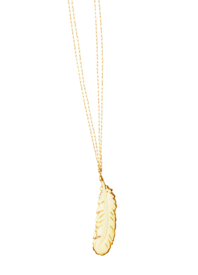 Double Chain Ivory Feather Boho Necklace