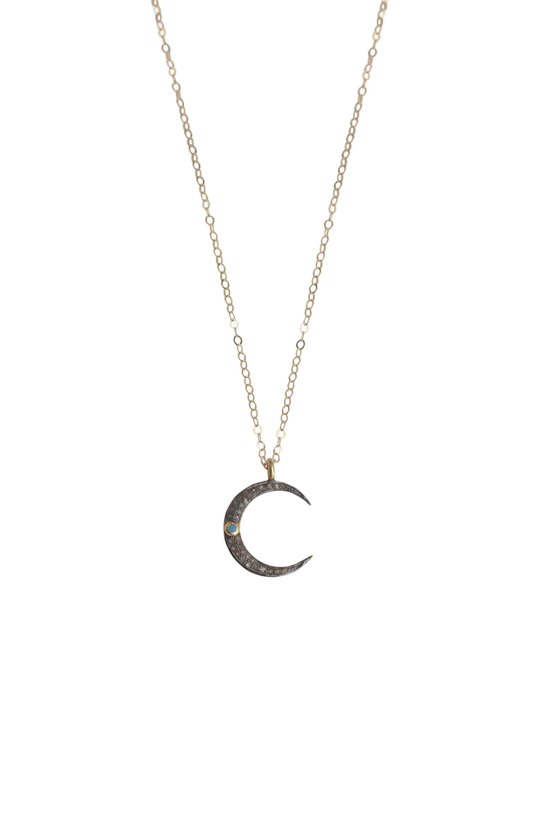 Petite Pave Crescent Moon Necklace in Turquoise
