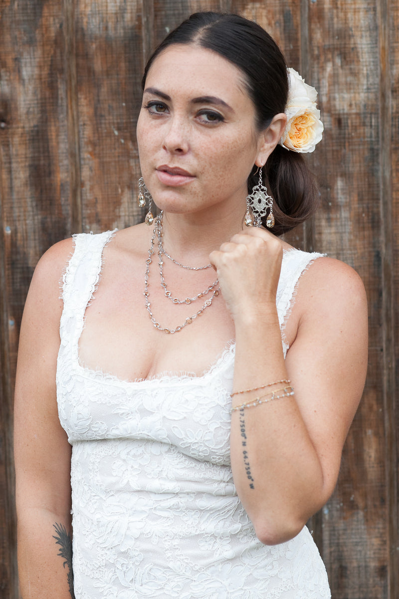 Bridal Faceted Rose Swarovski Beads Link Bracelet
