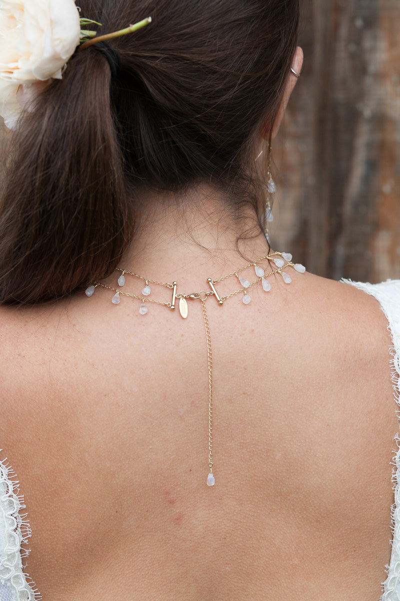 Bridal Dangling Moonstone Drops double Chain Necklace