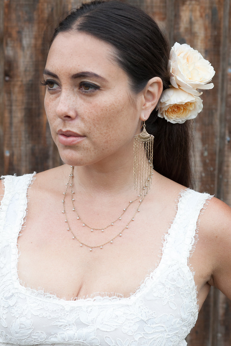 Bridal Dangling Pearl double Chain Necklace