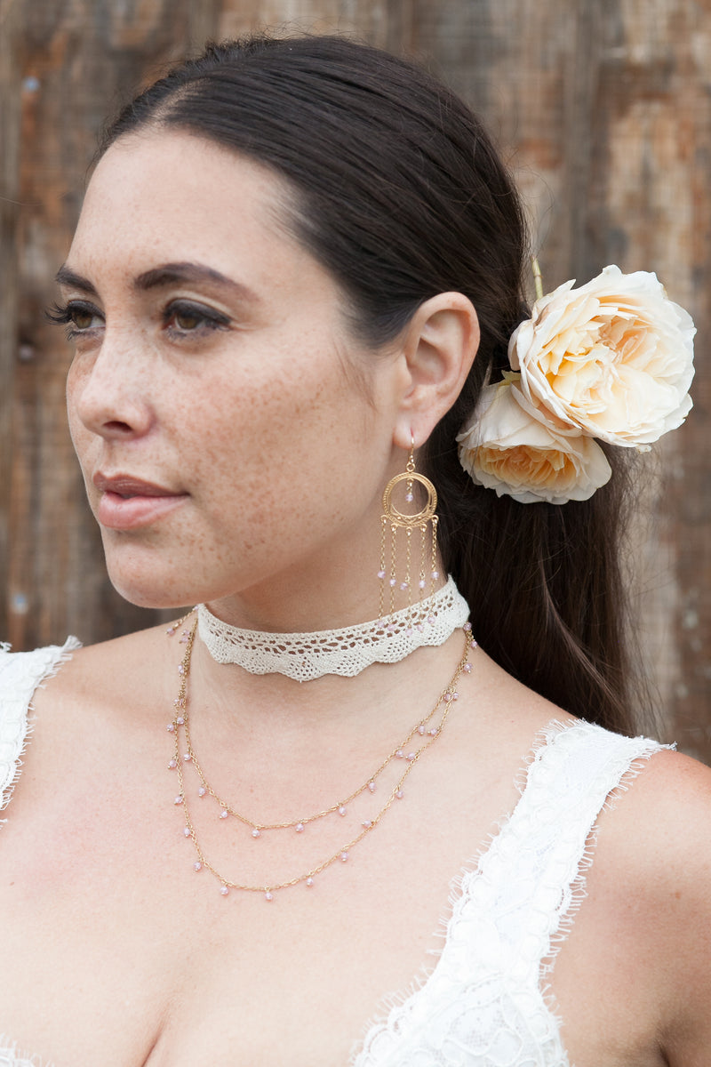 Bridal Dangling Faceted Quartz double Chain Necklace