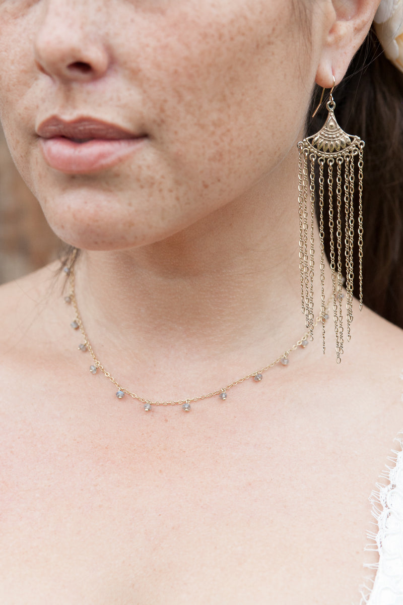 Bridal Dangling Faceted Labradorite Gemstone Necklace