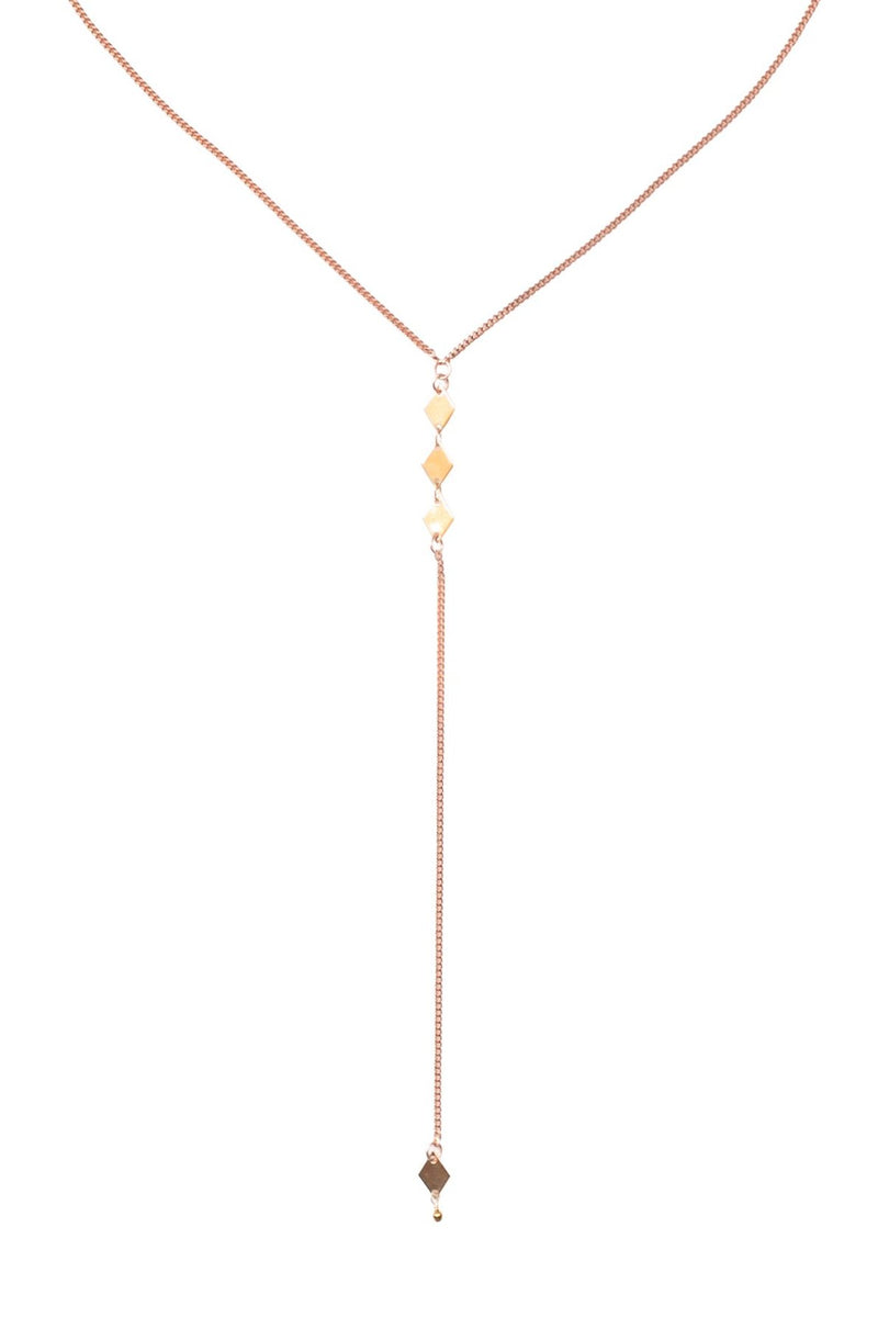 Mixed Metal Diamond Lariat Necklace: Rose Gold with Gold