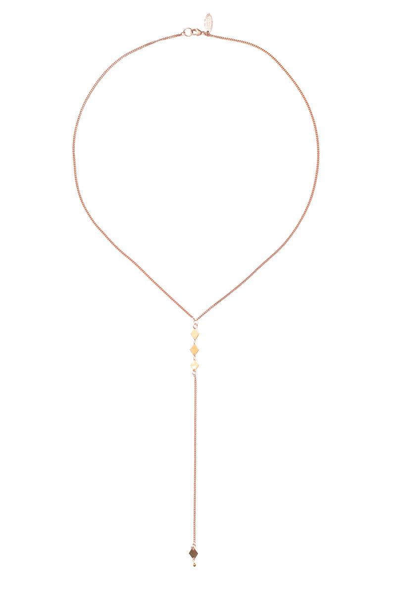 Mixed Metal Diamond Lariat Necklace: Rose Gold with Gold