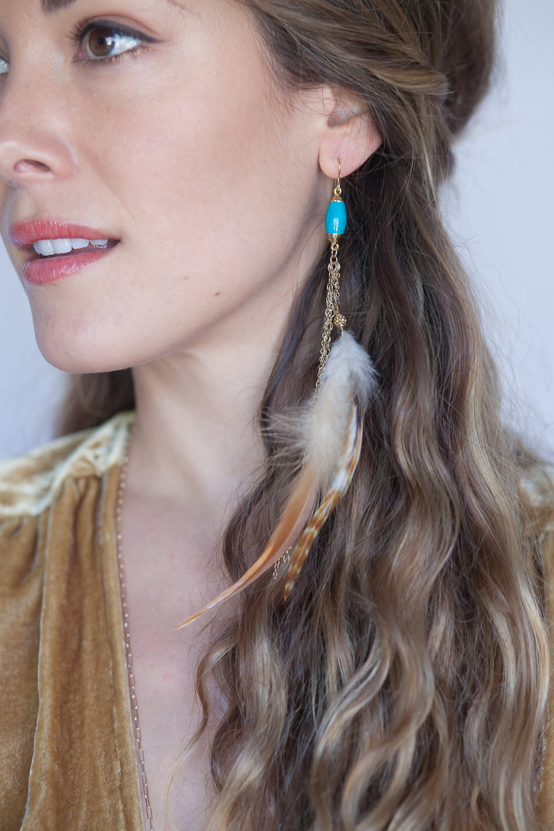 Turquoise Feather & Tusk Earrings