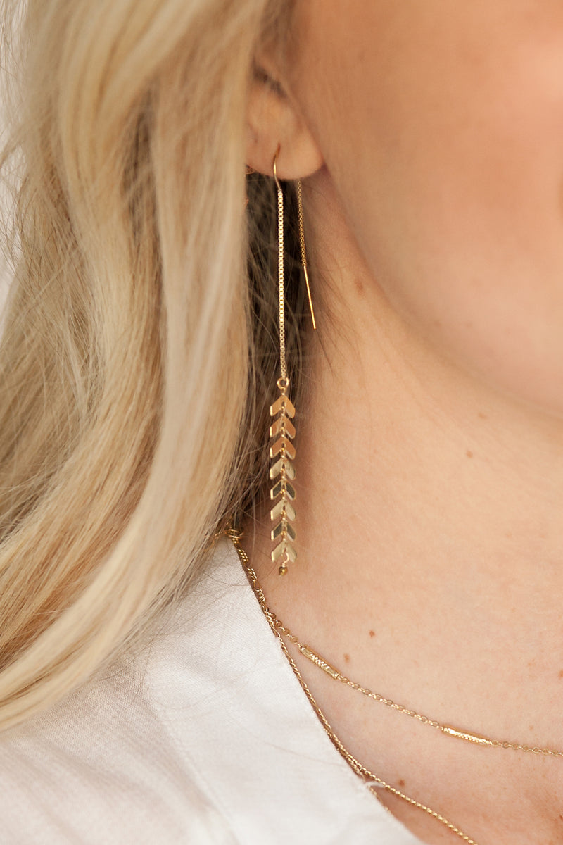 Long Chevron Threader Earrings in Gold, Silver, Rose Gold or Mixed Metal