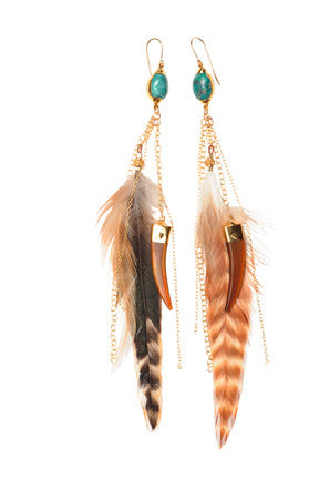 Turquoise stone feather and tusk earring72dpi